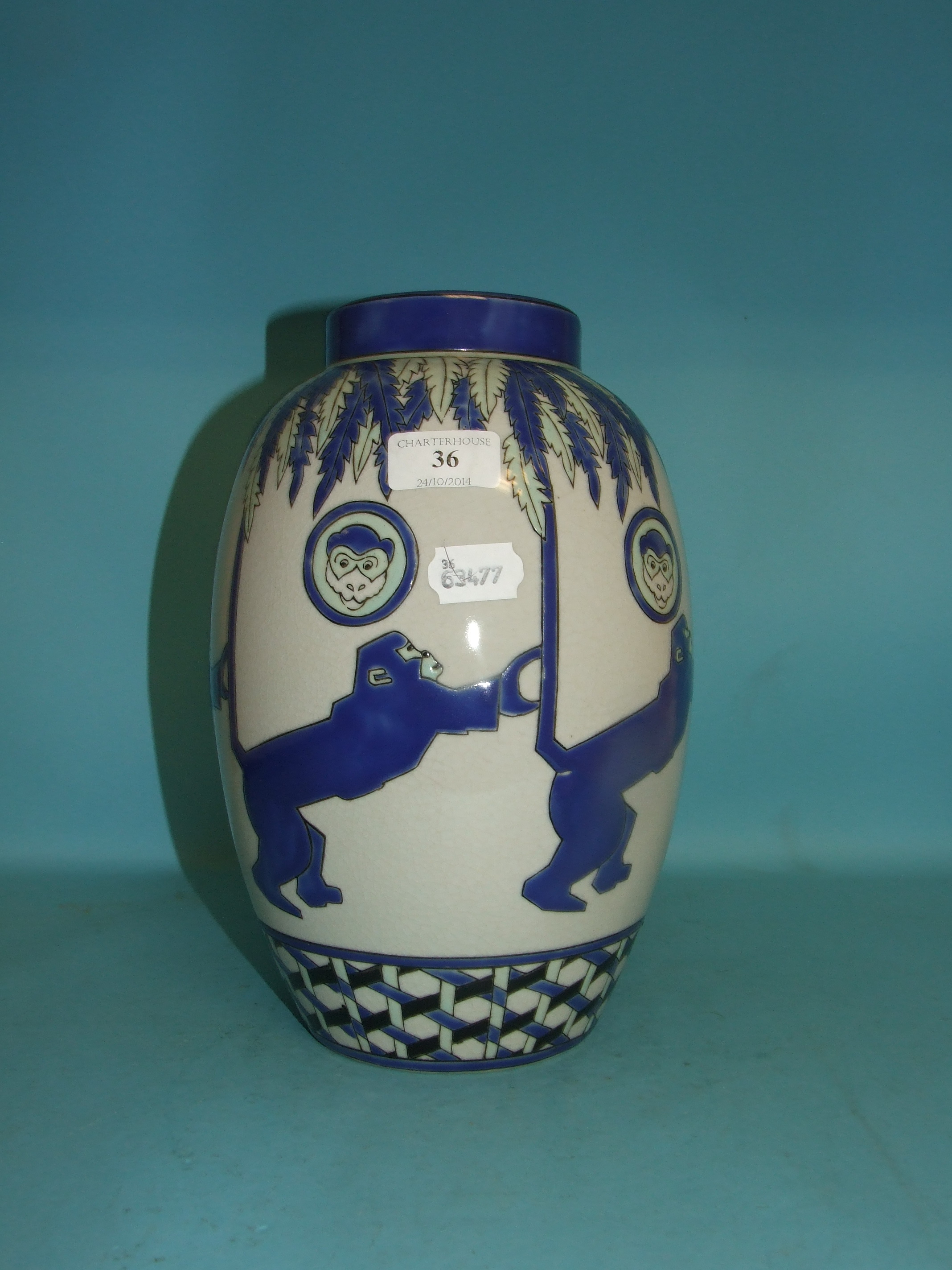 A pottery vase, decorated monkeys, 29 cm high   Condition report  Report by NG

Modern item.  It - Image 2 of 7