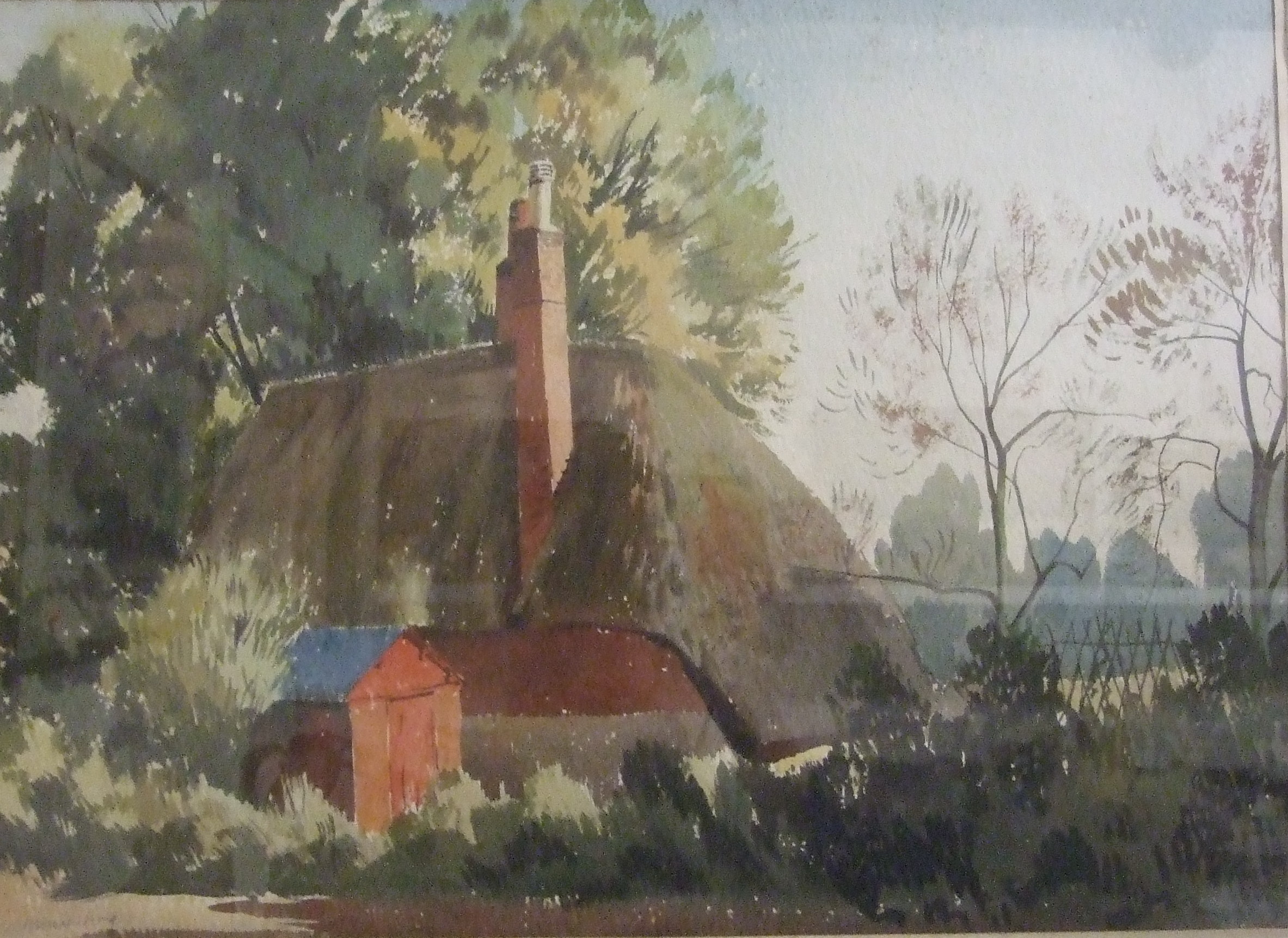 William Dring, a thatched cottage in a landscape, watercolour, signed, 32 x 45 cm