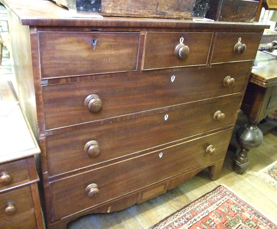 A 19th century mahogany chest, of six drawers, 122 cm wide