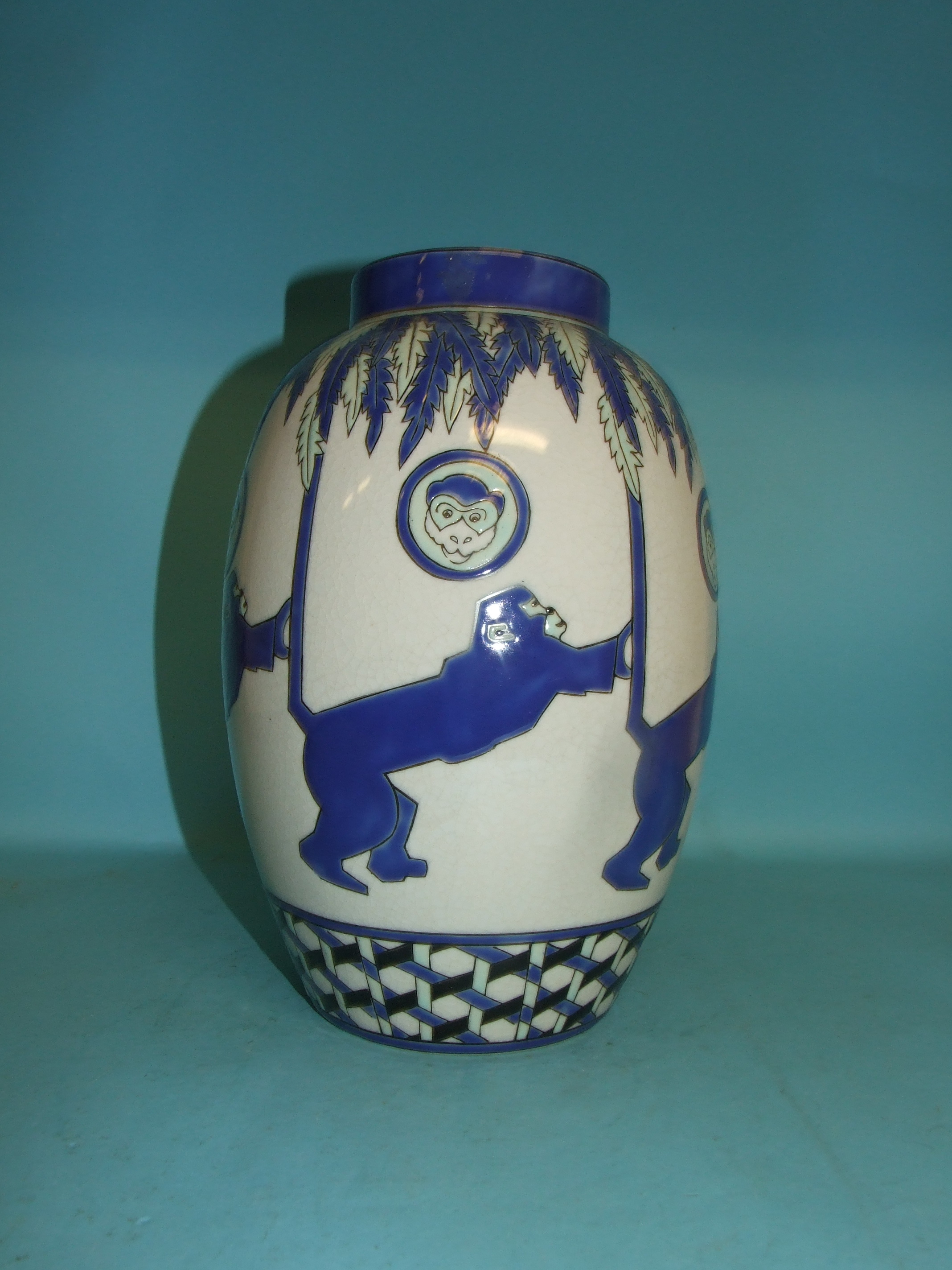 A pottery vase, decorated monkeys, 29 cm high   Condition report  Report by NG

Modern item.  It - Image 6 of 7