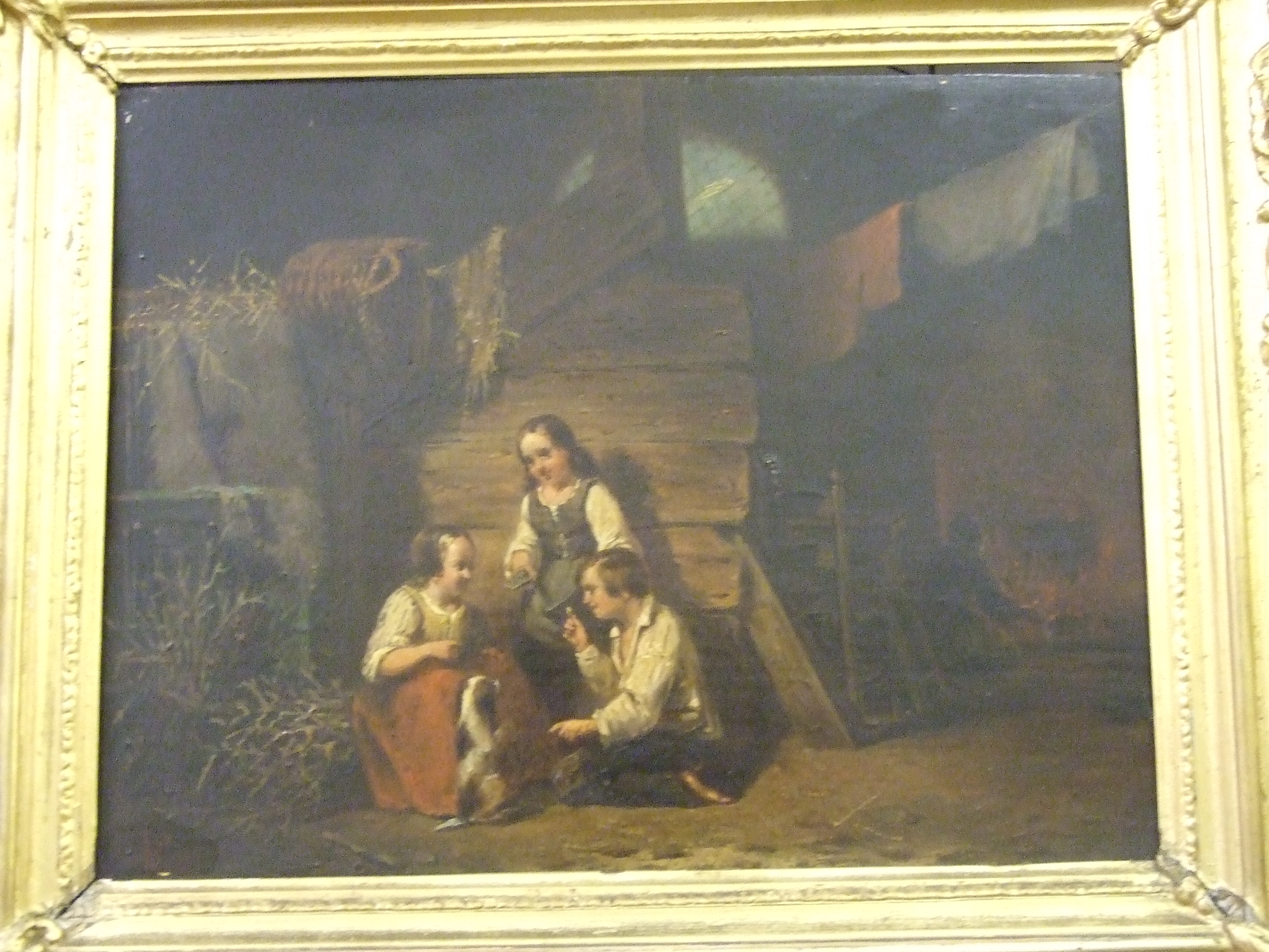 Manner of Sir David Wilkie, three children playing with a dog in an interior, and with a woman - Image 2 of 5