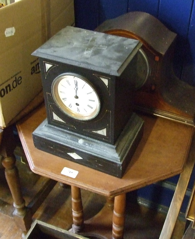 Two clocks, an oil lamp, assorted ceramics, glass, tables and sundries (qty)