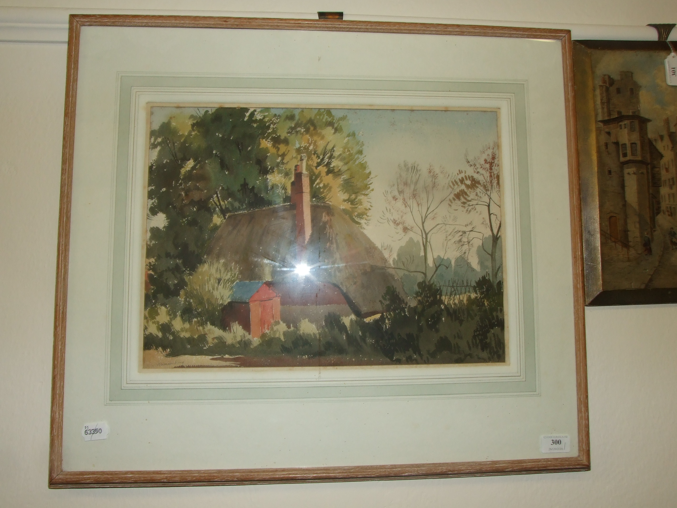 William Dring, a thatched cottage in a landscape, watercolour, signed, 32 x 45 cm