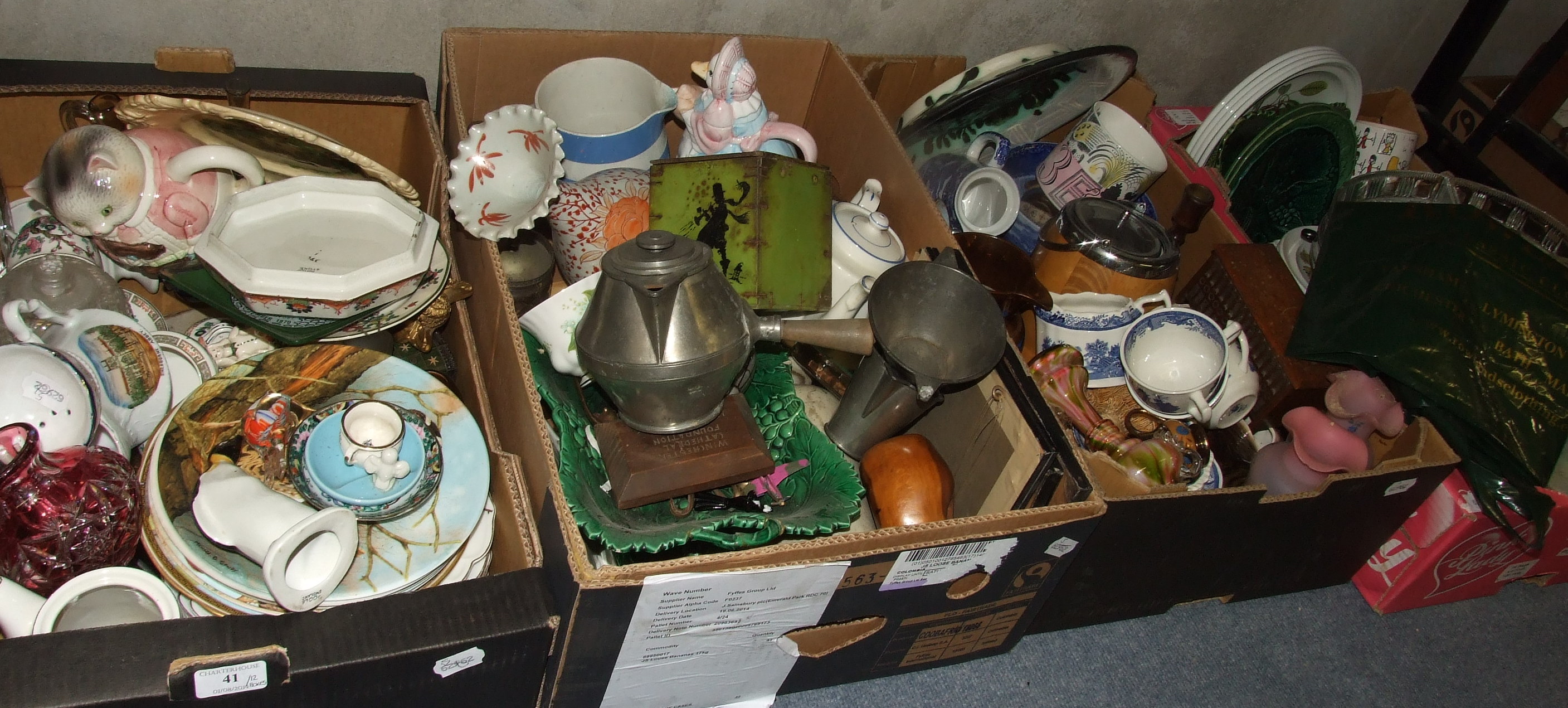 A Wedgwood Queen Elizabeth II Coronation mug (a.f.), other ceramics, glass and items (12 boxes)