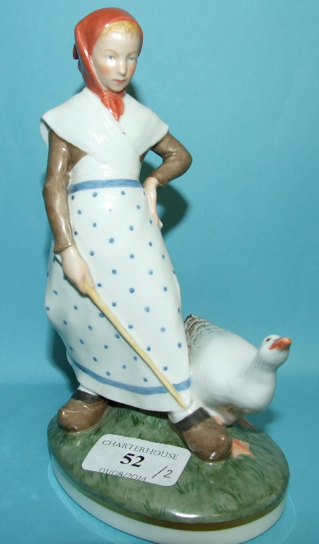 A Royal Copenhagen figure, the Goose Girl, 528, 18.5 cm high, and another Royal Copenhagen figure (