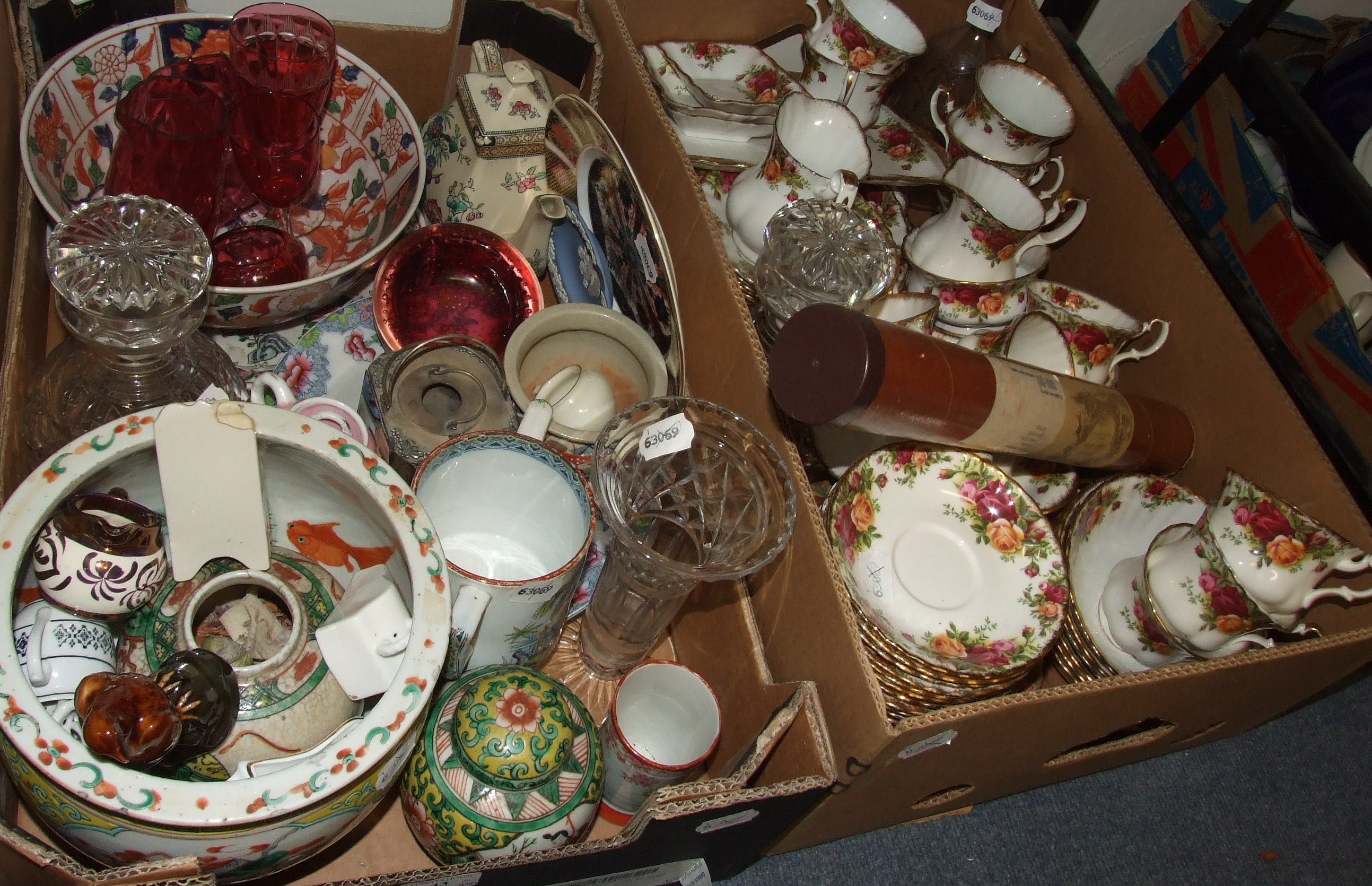 A quantity of Royal Albert Old Country Roses pattern teawares, other ceramics and glass (2 boxes)