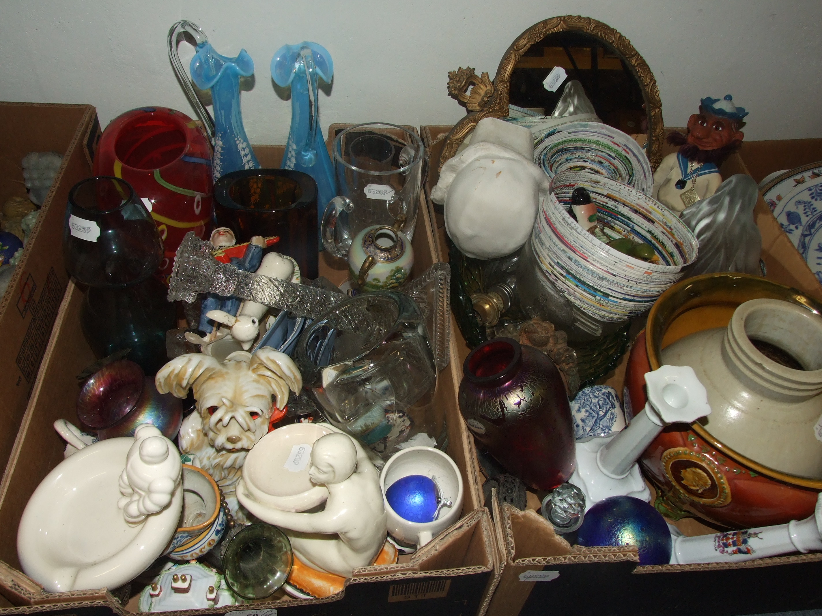 An art glass vase, other glass, ceramics and items (2 boxes)
