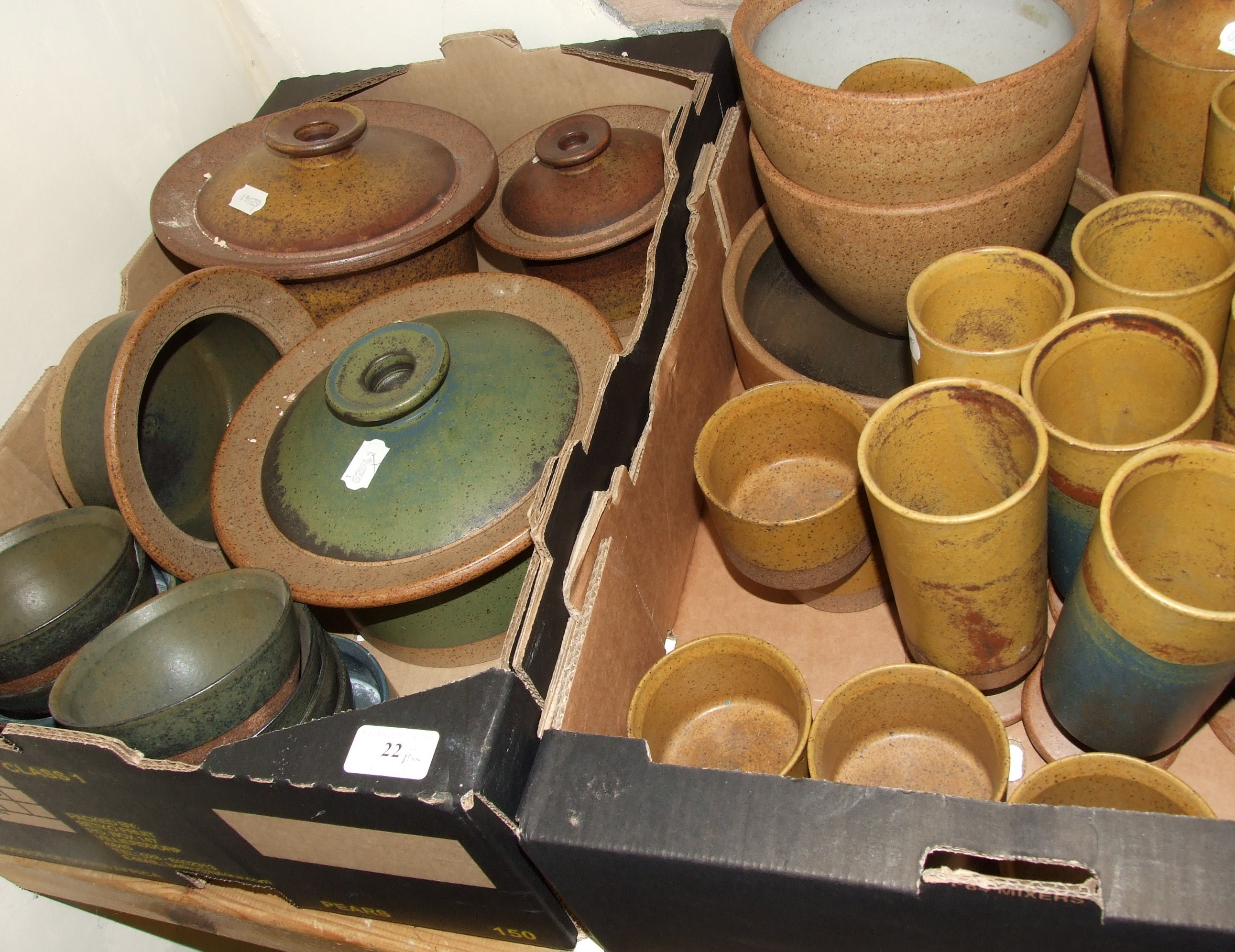 A Robert Welch pottery tureen and cover, 26 cm wide, nine Robert Welch pottery goblets, and other