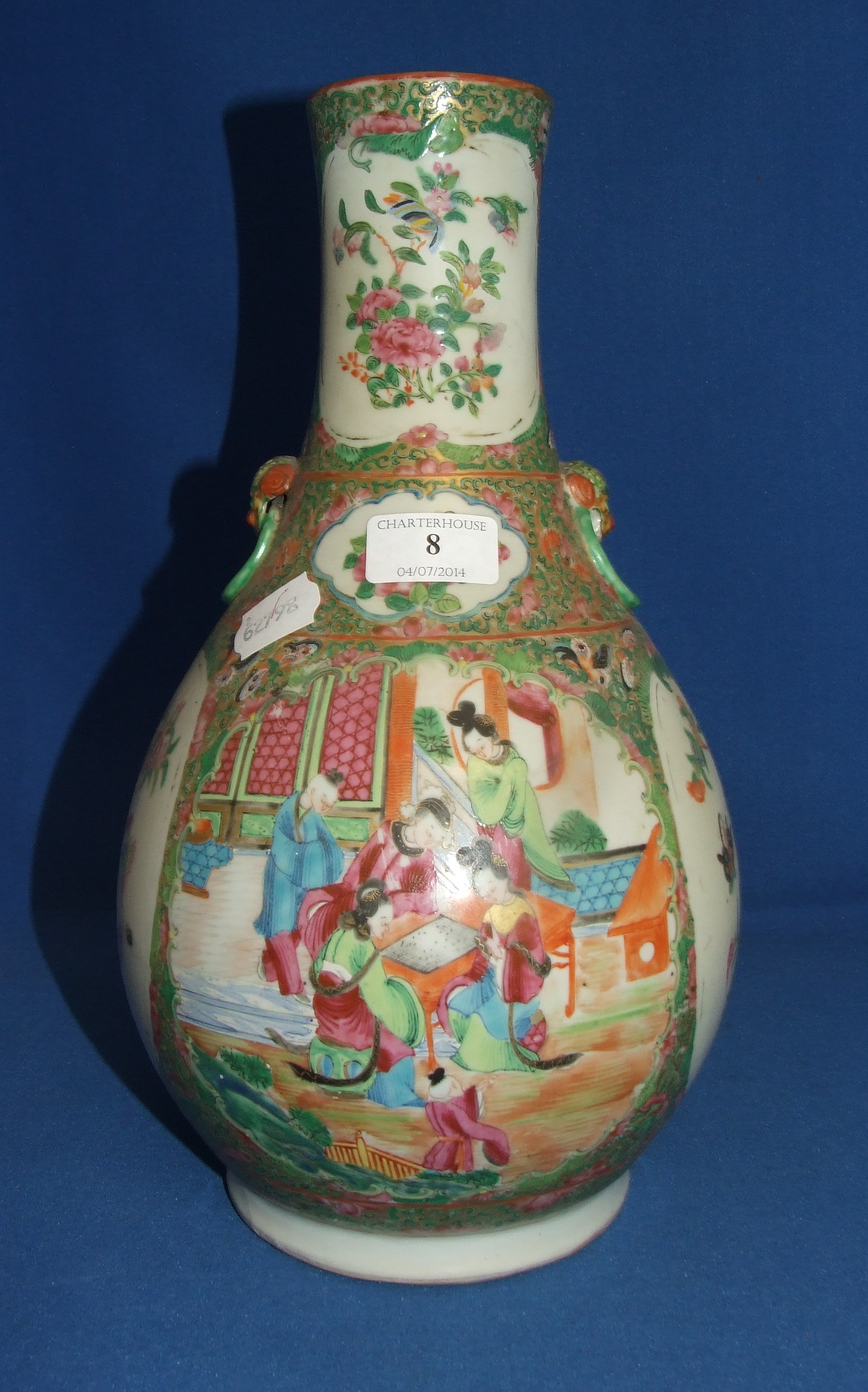 A late 19th century Cantonese export famille rose vase (restored), 34 cm high