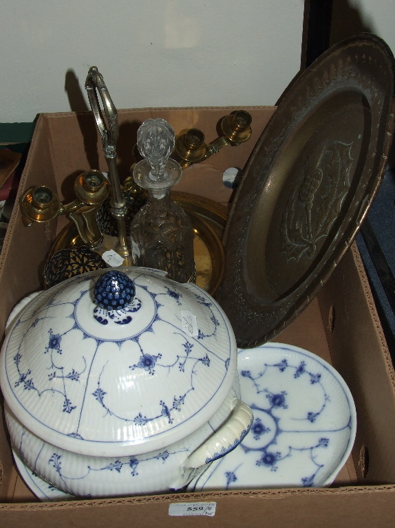 A Royal Copenhagen part dinner, tea and coffee service, a plated bottle stand, and other items (2