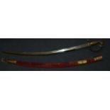 An Indian cavalry style sword, with a plush mounted scabbard, 98 cm