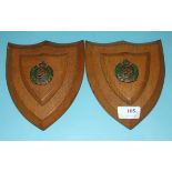 A pair of Royal Engineers badges, mounted on oak shields (2)