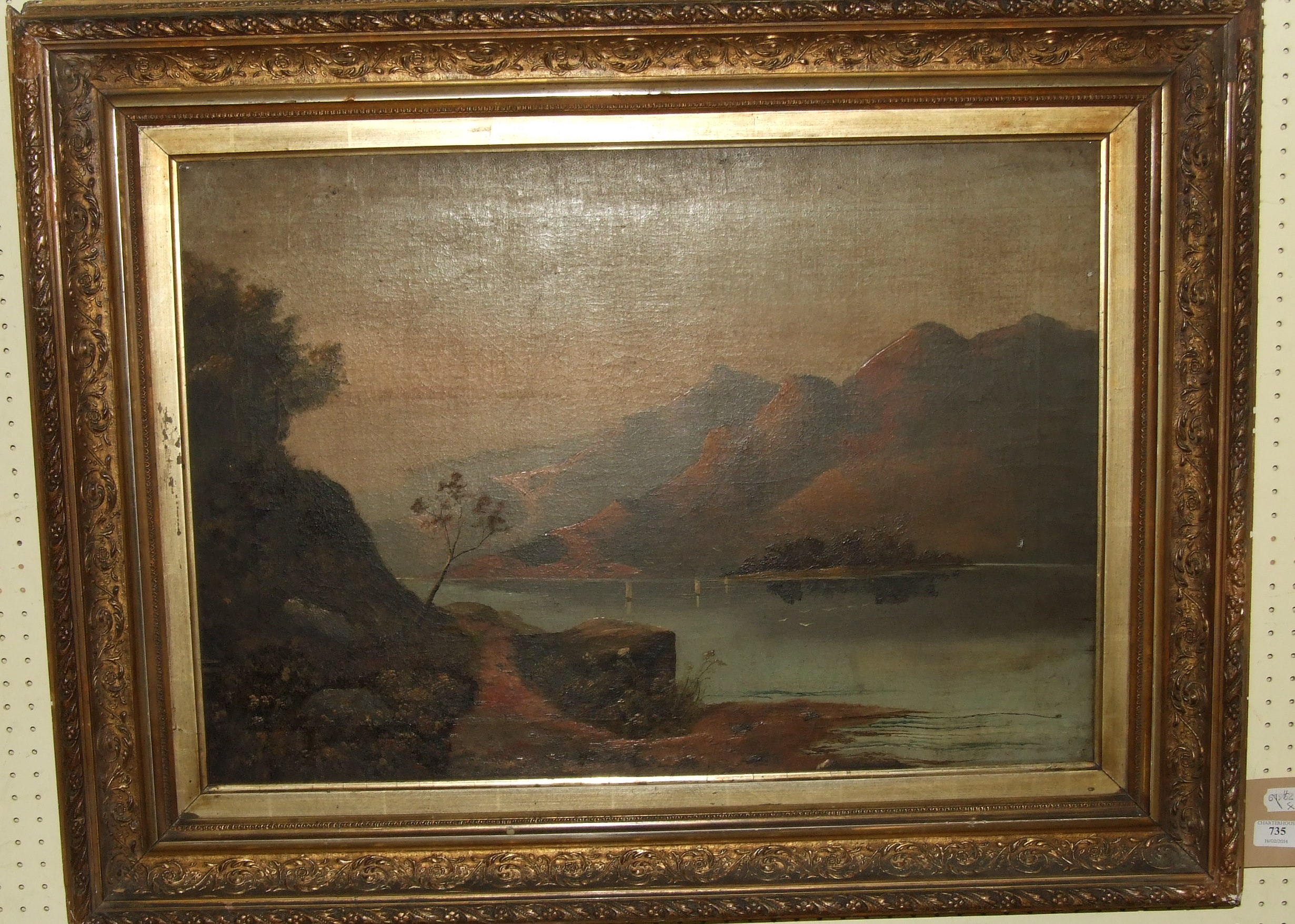 Continental school, a mountainous lake scene, oil on canvas, 48.5 x 70 cm