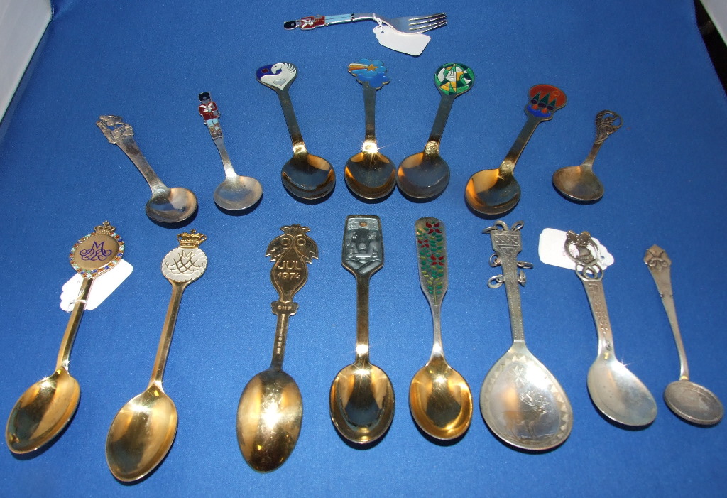 A sterling silver and enamel commemorative spoon, A Michelsen, 15 January 1972, and others