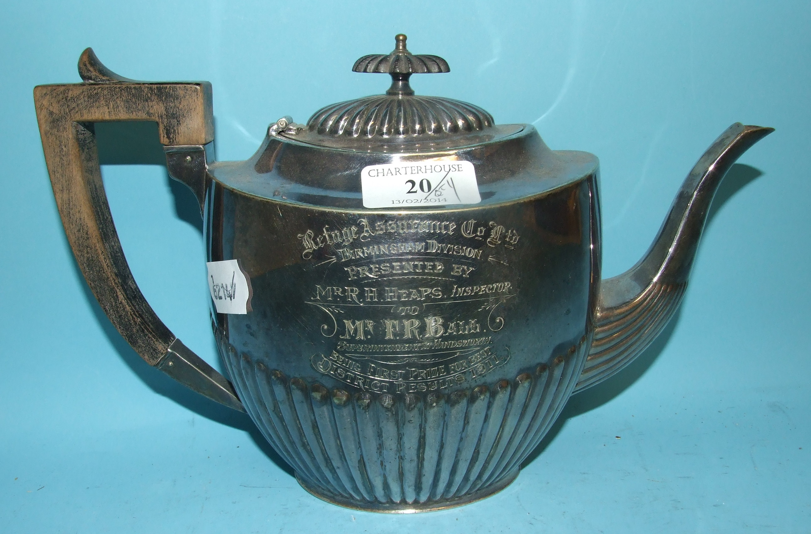 A silver plated teapot, and other plated items (3 boxes)