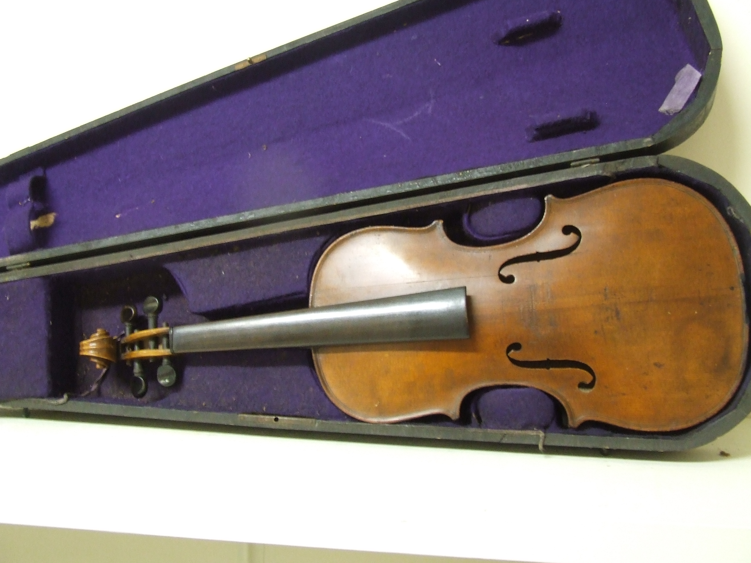 A violin, with a 14 inch two piece back, stamped Hopf, cased Condition report Report by JB

Violin