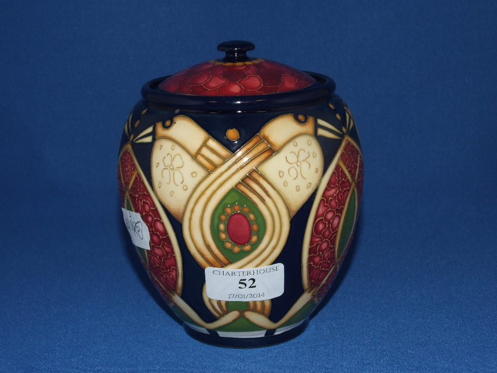 A Moorcroft pottery Staffordshire Gold pattern jar and cover, copyright 2010, 14 cm high Condition
