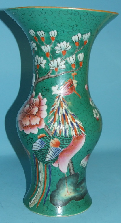 A Chinese polychrome baluster vase, decorated birds and foliage, 36 cm high Condition report