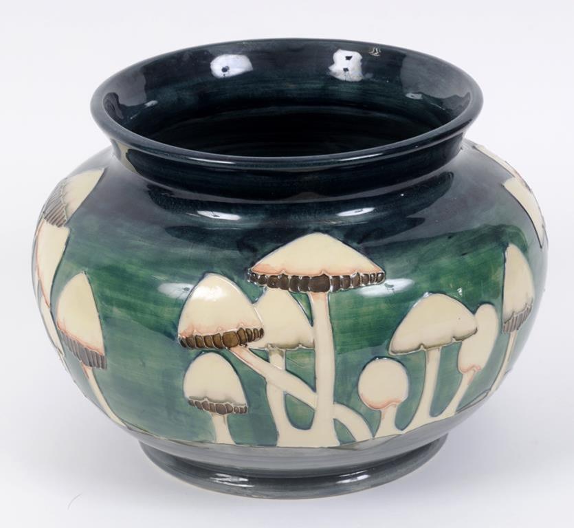 A large Moorcroft pottery Fairy Rings pattern jardiniere, the base with WM monogram, 20 cm high  See