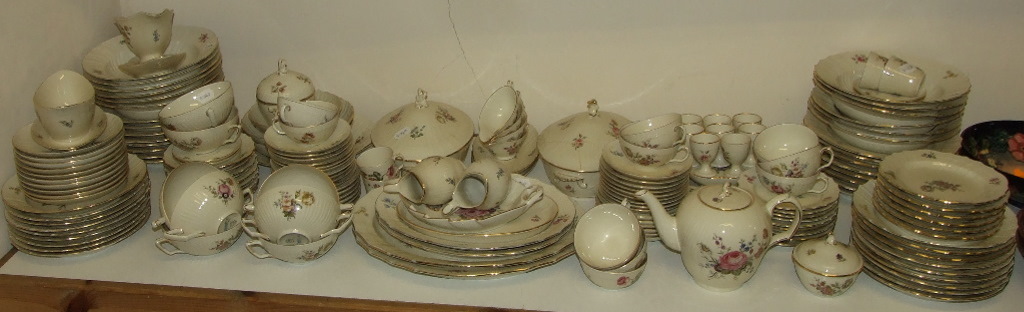 An extensive Royal Copenhagen Frijsenborg pattern dinner and tea service, including meat plates,