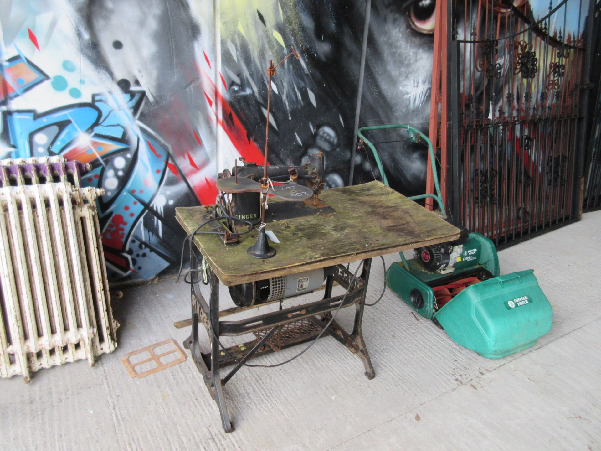 Singer sewing machine on table