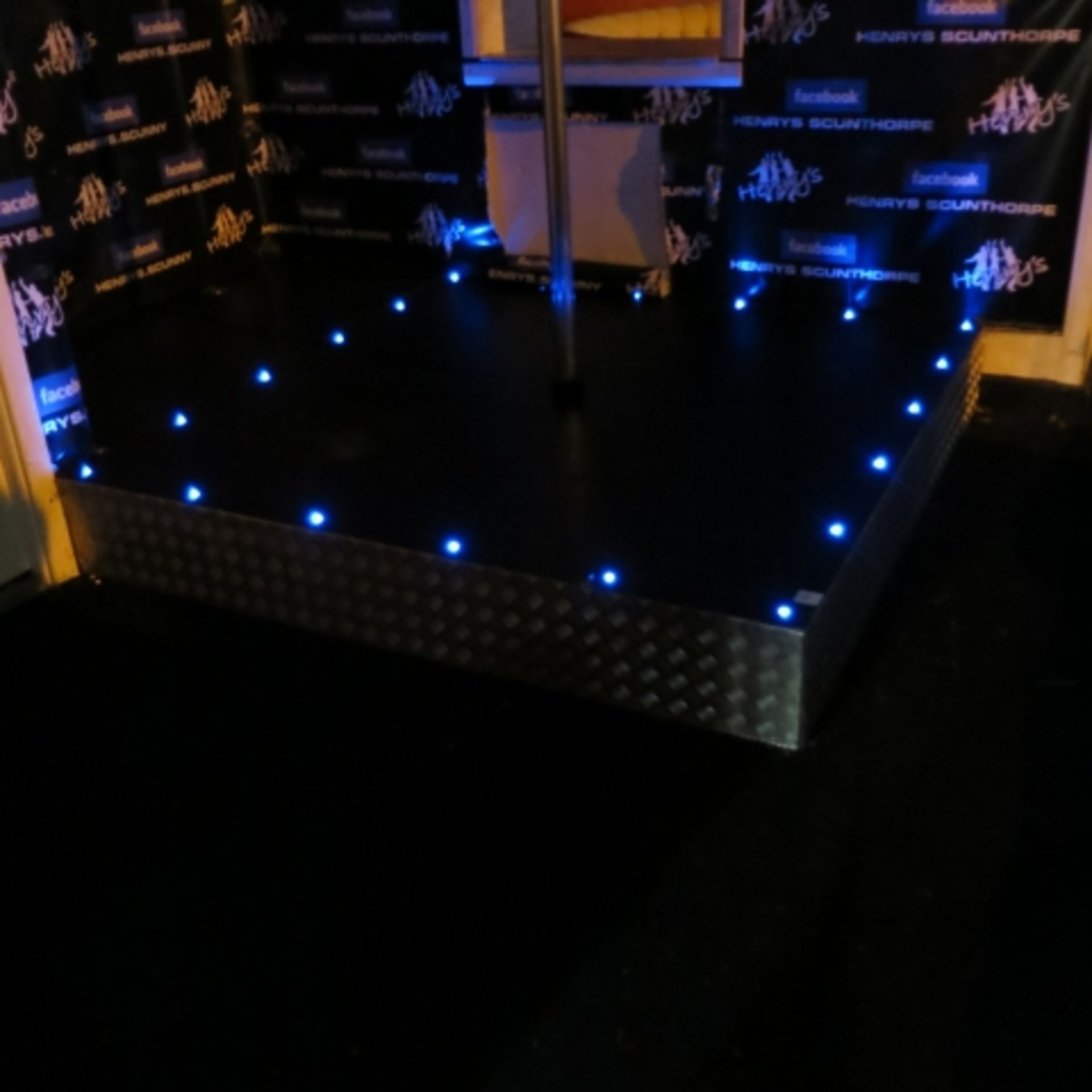 Stand Alone Pole Dancing Unit on an MDF/Checker Plated Stand c/w Blue Edge Lighting.  Buyer to - Image 2 of 2