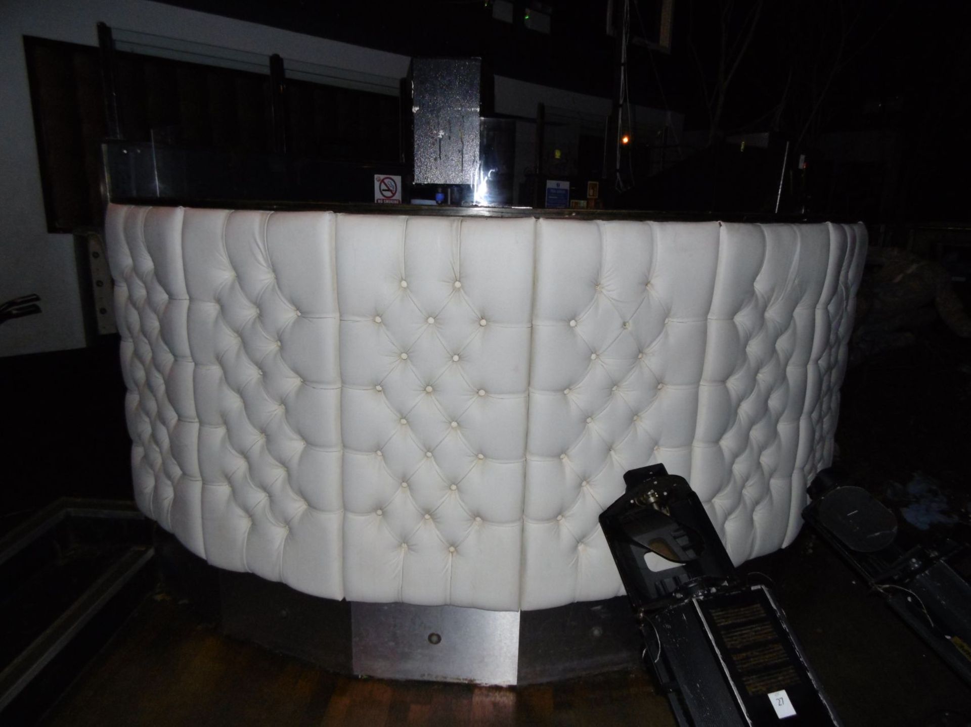 Semi-Circular Cream Leather Buttoned Front DJ Booth.  Buyer to remove.