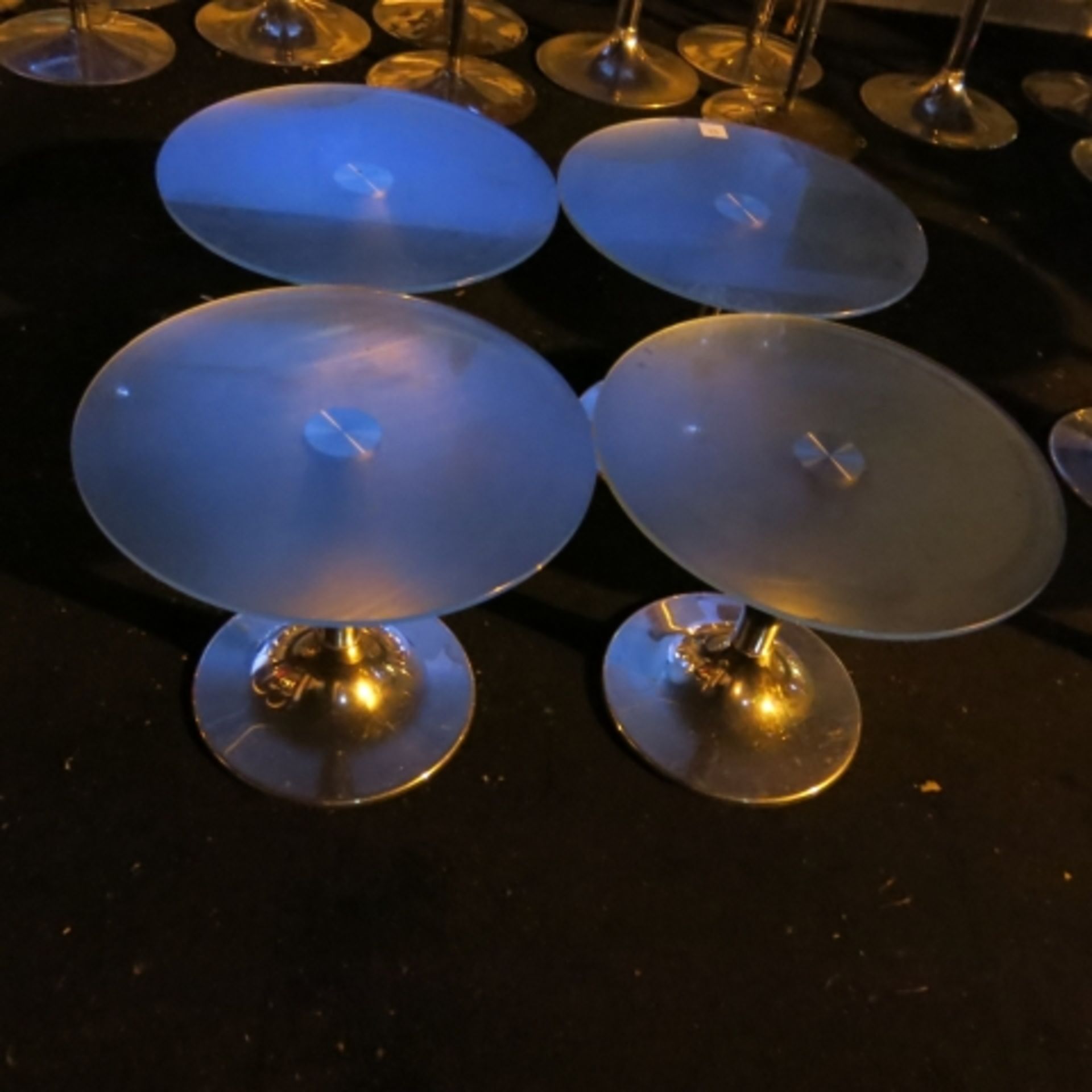4 x Circular Glass Tables Height 500mm, Diameter 600mm
