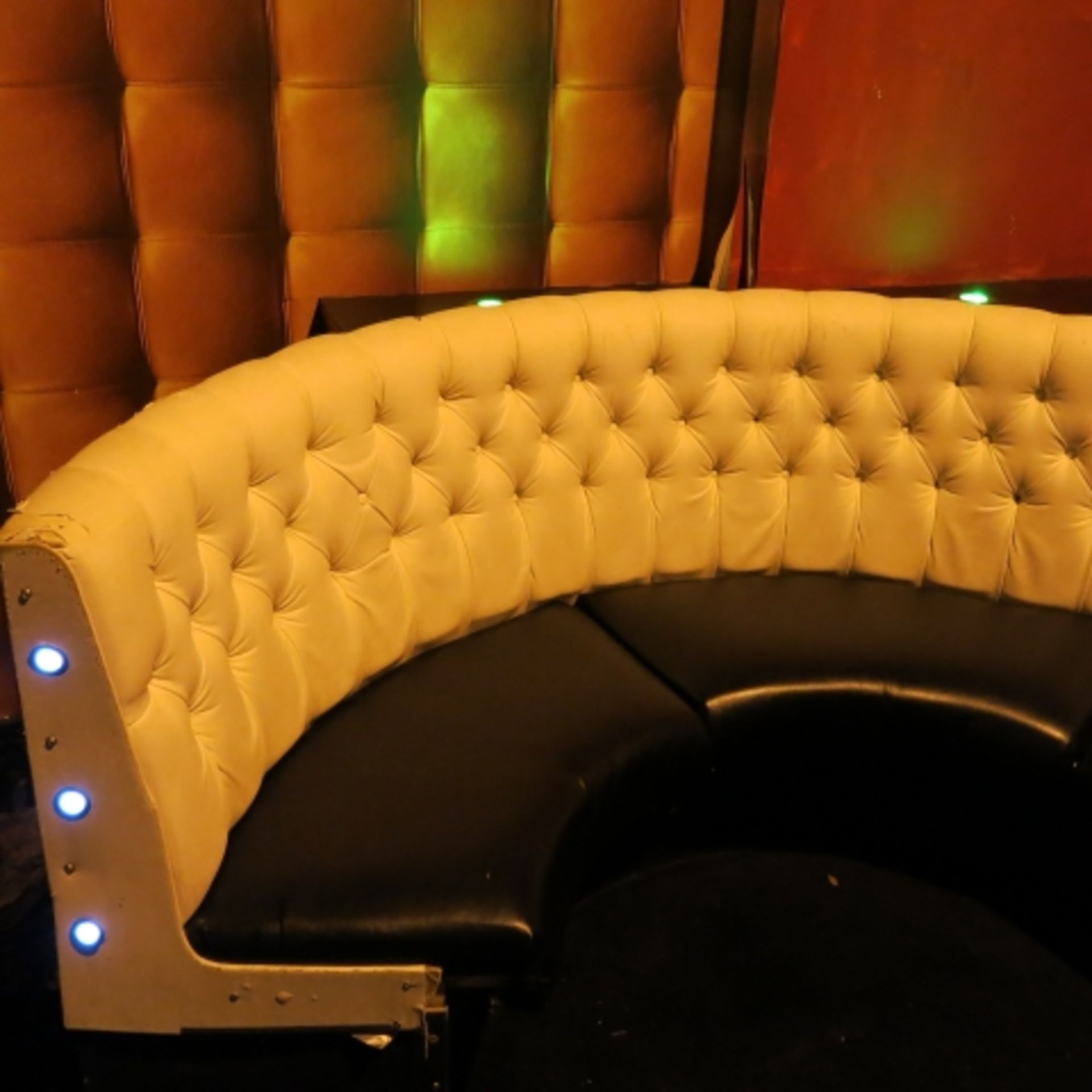 Cream Circular Button Back Seating Unit c/w 6 Spot Light Built in Unit, some damage. - Image 3 of 4