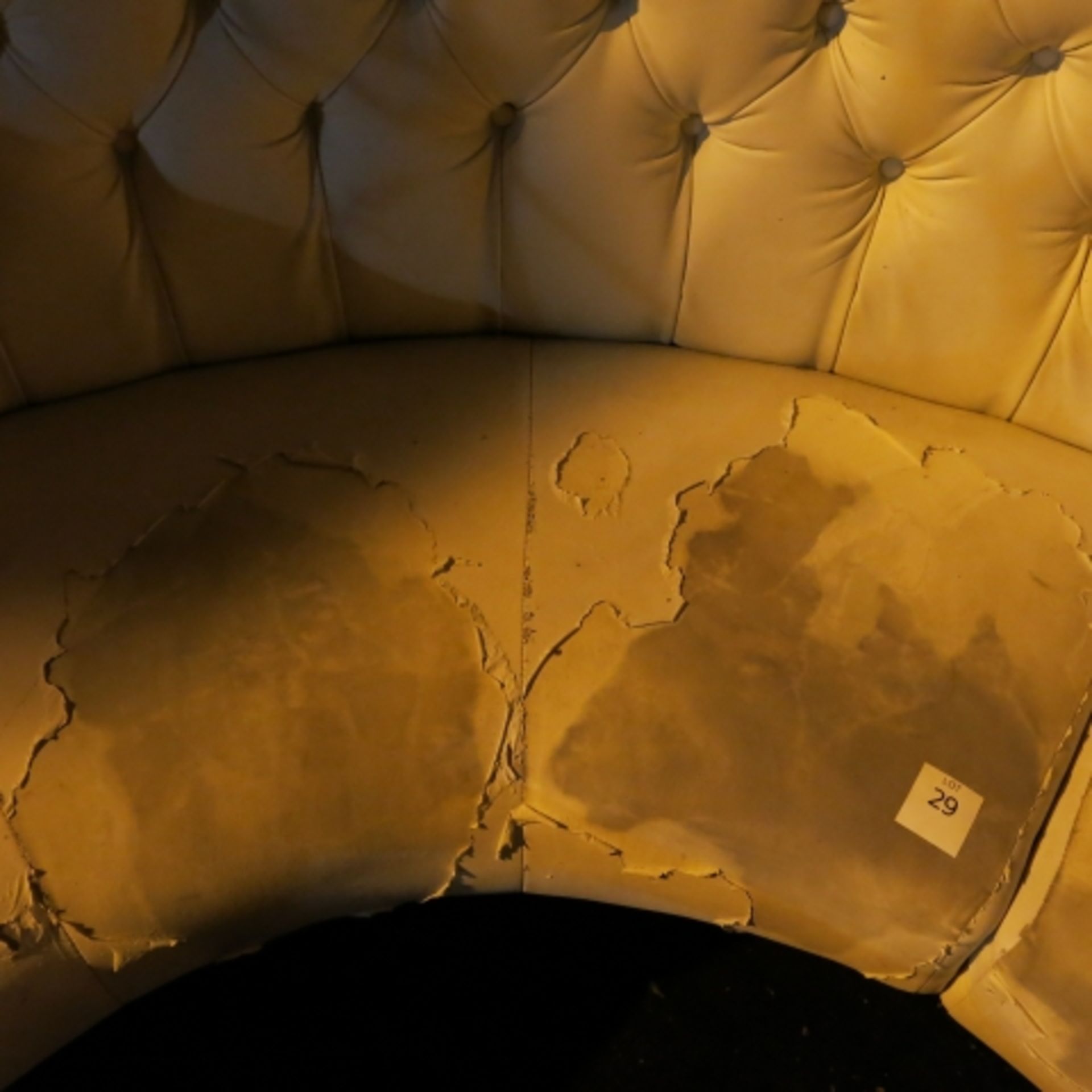 Cream Circular Button Back Seating Unit c/w 6 Spot Light Built in Unit, some damage. - Image 3 of 3