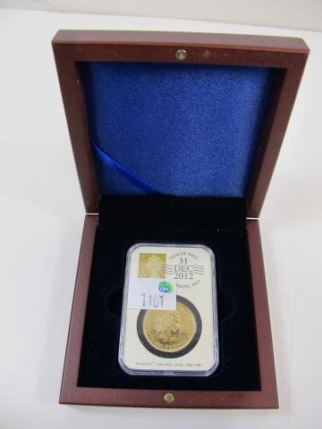 "Click here to bid.  Elizabeth II `One Ounce` fine gold £100 coin 2012, perspex case & box (est. £