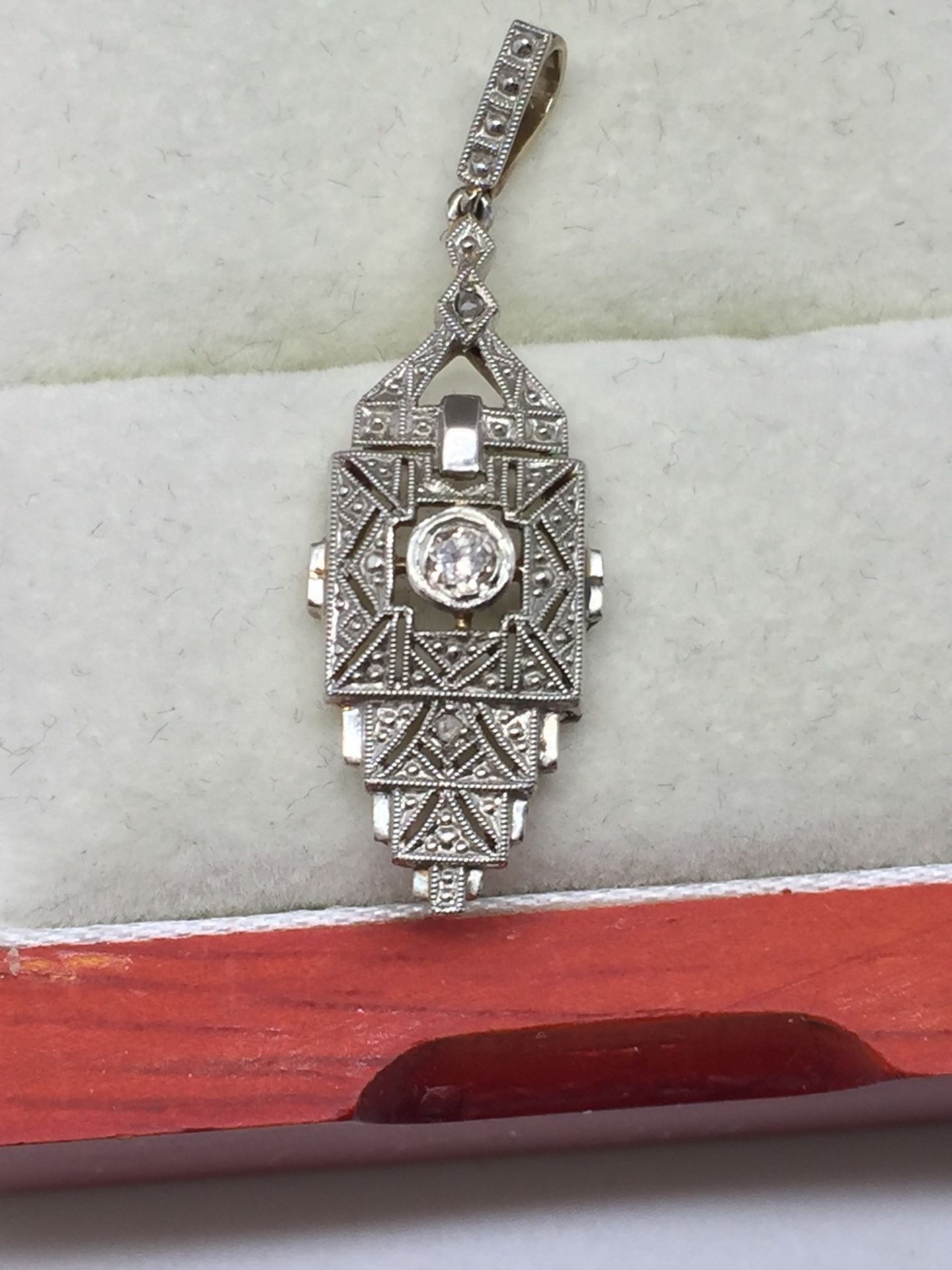 BEAUTIFUL 14ct ART DECO 1920'S-1930'S DIAMOND PENDANT