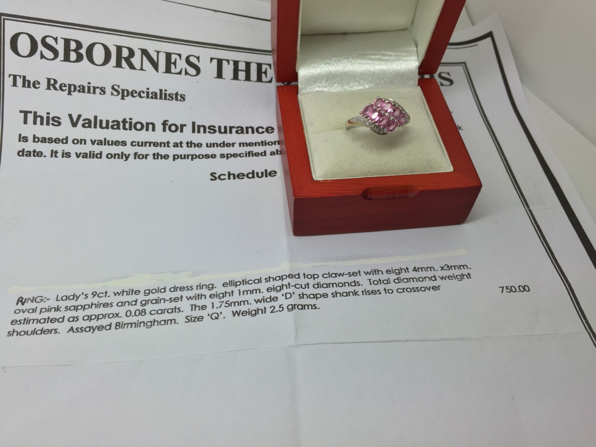 9ct GOLD PINK SAPPHIRE & DIAMOND RING £750.00 VALUATION - Image 2 of 4
