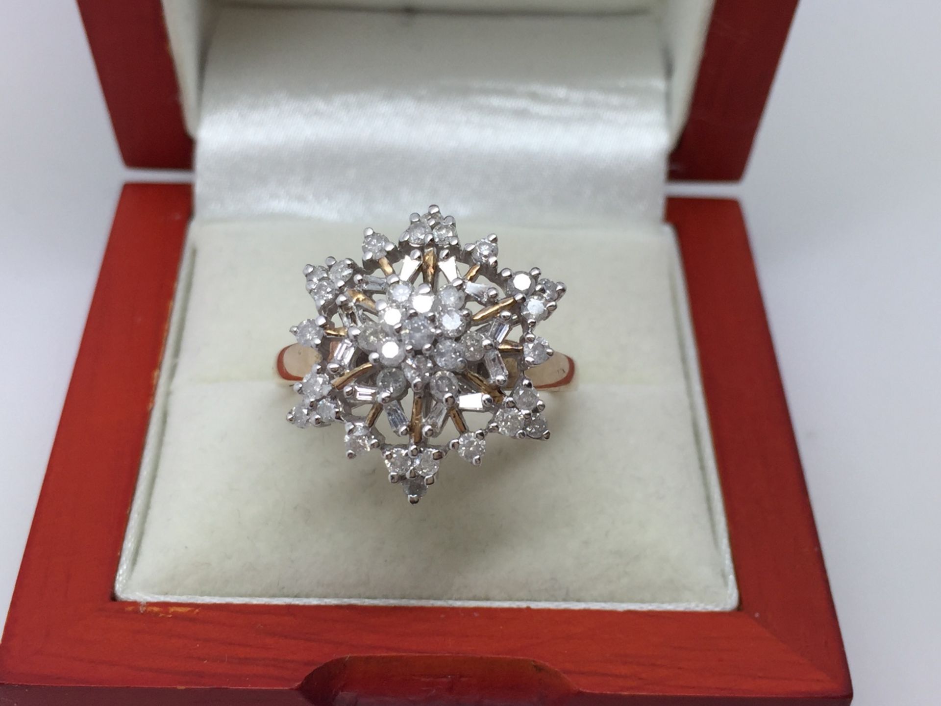 9ct GOLD DIAMOND SNOWFLAKE RING SET WITH APPROX 1.20cts - Image 2 of 3