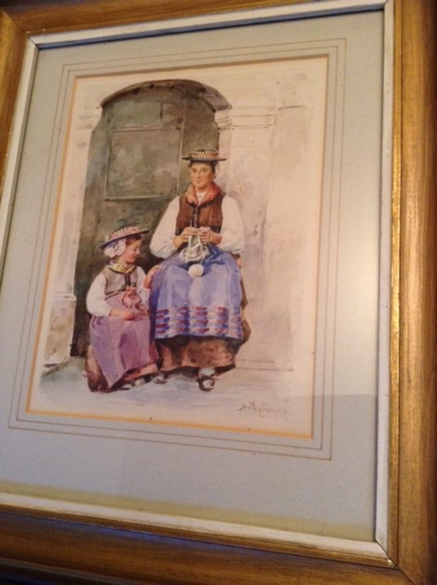 ALEXANDRIN PEGTNEQUIN SIGNED WATERCOLOUR MOTHER & CHILD