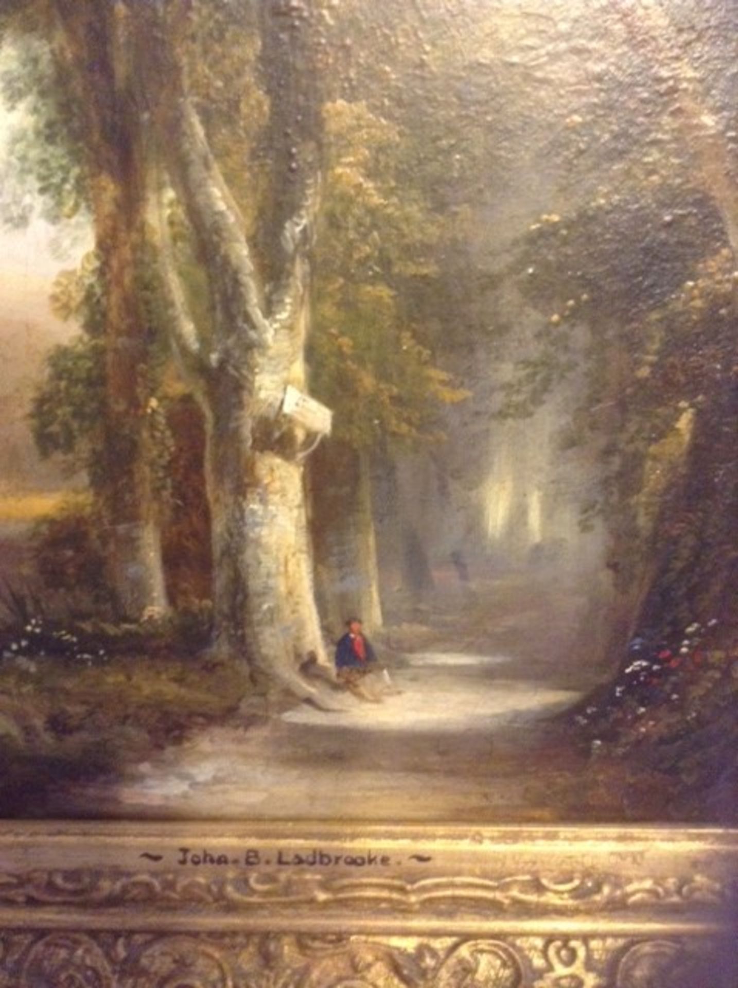 JOHN BERNEY LADBROOKE (1803-1879 BRITISH) FIGURE IN WOODED LANE - Image 3 of 7