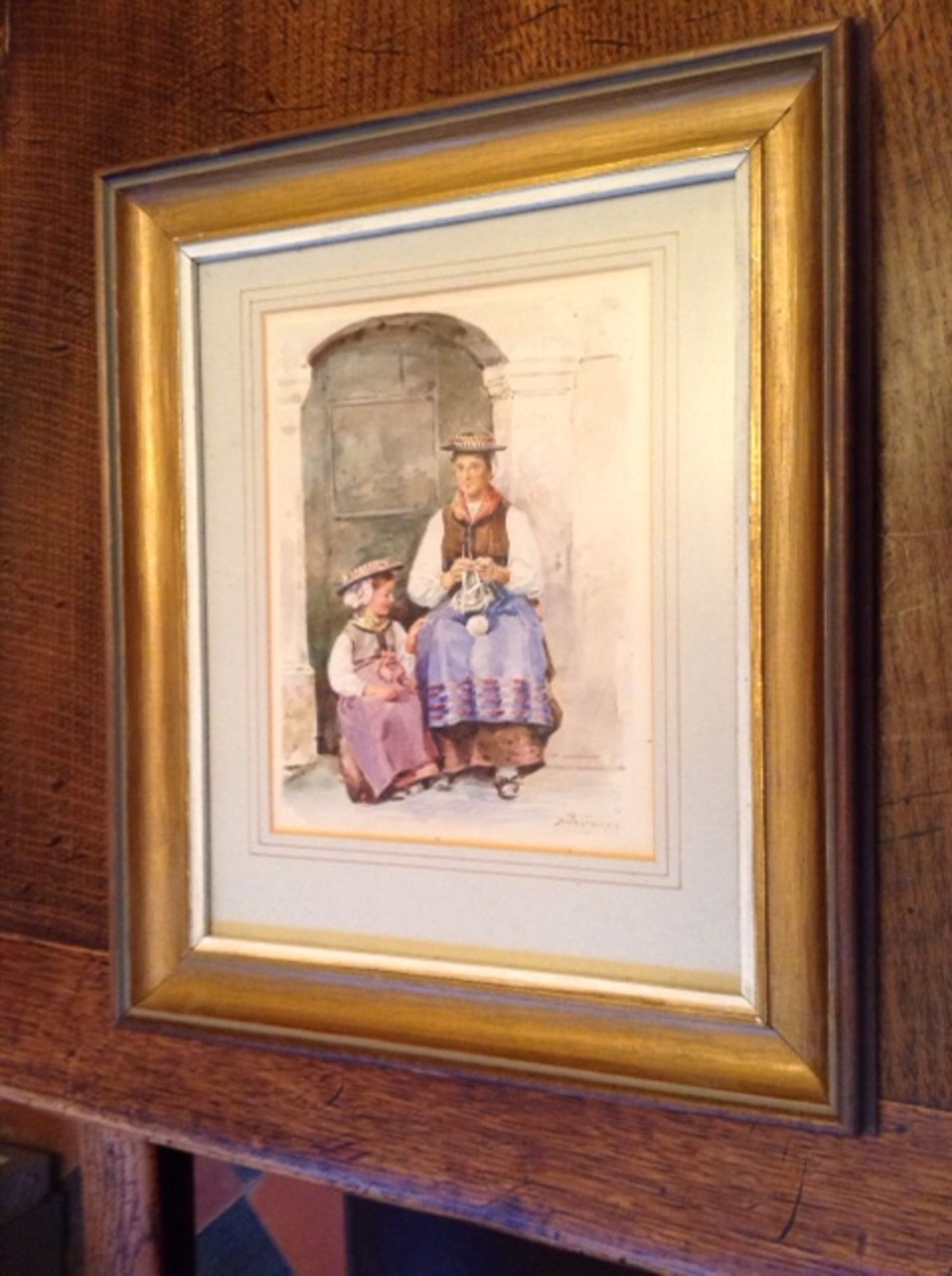 ALEXANDRIN PEGTNEQUIN SIGNED WATERCOLOUR MOTHER & CHILD - Image 2 of 2