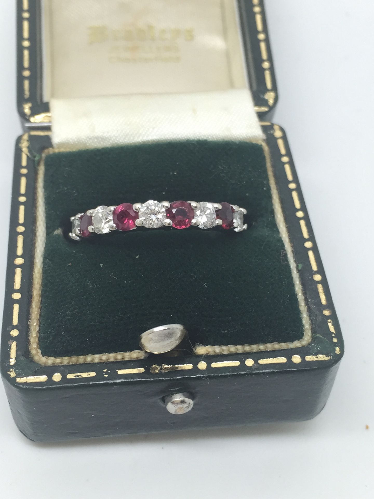 14ct WHITE GOLD 0.50ct DIAMOND & 0.70ct RUBY HALF ETERNITY RING