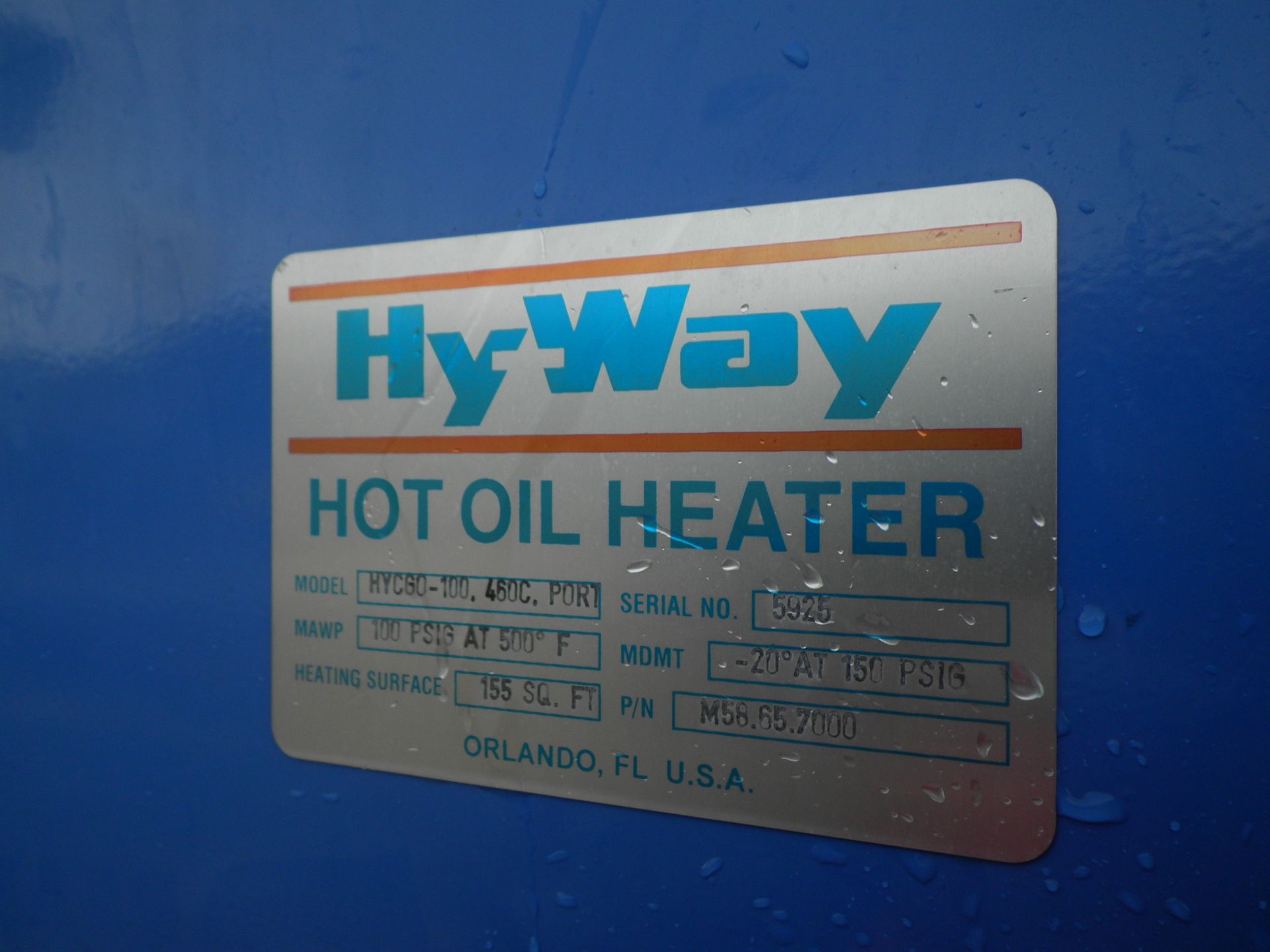 2013 HY-WAY HYCGO 100 HOT OIL HEATER S/N 5925 W/ 460 VOLT C/W HYC80-100, 480C.PORT CONTROL S/N - Image 6 of 7