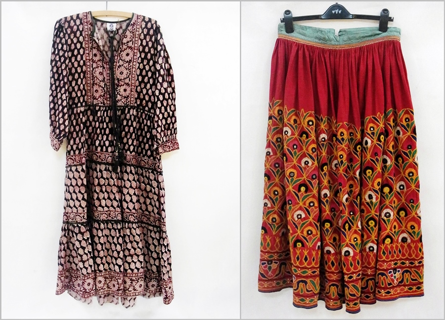 An elaborately multi-coloured embroidered Indian skirt with mirrored insets and a 1970's Indian