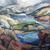 Oil on board
Godfrey Paul Eagleton (b.1935)
Abstract river landscape scene, signed, 87cm x 86cm