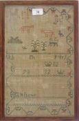 A Georgian alphabet sampler by Mary(?) 1808 (faded), 39cm x 25cm