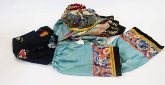 Oriental applique cap, Japanese embroidered stole and sundry Japanese/Chinese textiles (1 box)