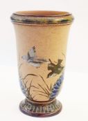 A Doulton Lambeth studio stoneware vase by Florence Barlow, footed and straight-sided, embossed with