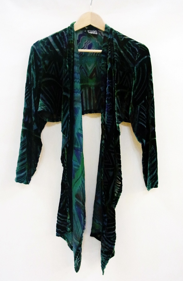 An Adini full-length button-through dark blue velvet dress, a velvet bolero and a gold and turquoise - Image 2 of 4