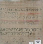 A Victorian alphabet sampler by Ann Lewis aged 12, 1840, 43.5cm x 42cm