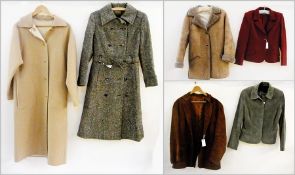 A "Alexon Youngset" grey and black tweed double-breasted coat, belt fastening with metal buttons,