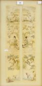 Two Chinese silk embroidered panels, figures in landscape with deer and stork (af), one panel 47 x