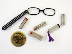 Five various silver Art Deco and other lipsticks, a pair early 20th century folding diamante set