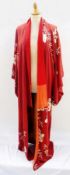 A 1960's printed kimono, rust colour with cream design